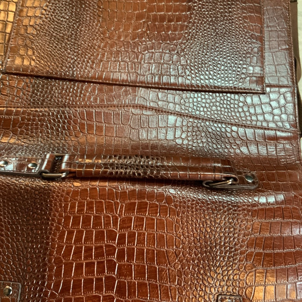 Rocky Patel Mens Brown Croc Embossed Leather Messenger Bag Briefcase Satchel - Picture 11 of 12